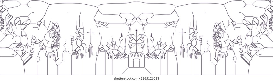 Abstract mirrored background - surreal and complex vector line patters