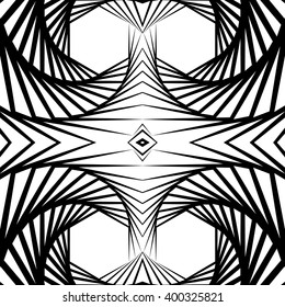 Abstract mirrored vortex background, pattern. Seamlessly repeatable pattern with spirally effect. Abstract monochrome graphic