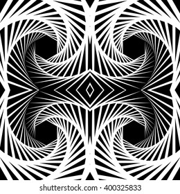 Abstract mirrored vortex background, pattern. Seamlessly repeatable pattern with spirally effect. Abstract monochrome graphic