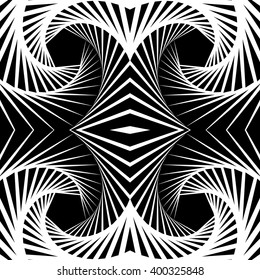 Abstract mirrored vortex background, pattern. Seamlessly repeatable pattern with spirally effect. Abstract monochrome graphic