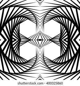 Abstract mirrored vortex background, pattern. Seamlessly repeatable pattern with spirally effect. Abstract monochrome graphic