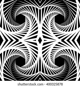 Abstract mirrored vortex background, pattern. Seamlessly repeatable pattern with spirally effect. Abstract monochrome graphic