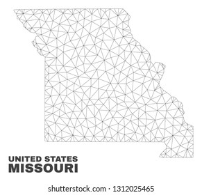 Abstract Missouri State map isolated on a white background. Triangular mesh model in black color of Missouri State map. Polygonal geographic scheme designed for political illustrations.