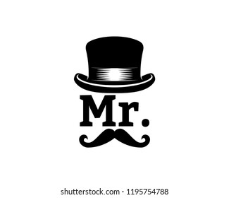 Abstract Mister with Classic Hat and Mustache Sign Symbol Icon logo Vector