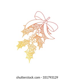 Abstract mistletoe with red bow. Christmas collection. Vector illustration.