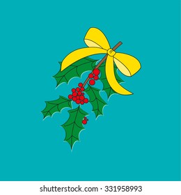 Abstract mistletoe with red bow. Christmas collection. Vector illustration.