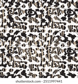 Abstract Mix Tropical Leaf, Leopard textur and Zebra Stripes Seamless Pattern. Vector Geometric Exotic Print