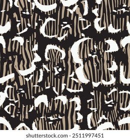 Abstract Mix Tropical Leaf, Leopard textur and Zebra Stripes Seamless Pattern. Vector Geometric Exotic Print