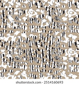 Abstract Mix Tropical Leaf, Leopard and Zebra Stripes Seamless Pattern. Vector Geometric Exotic Print