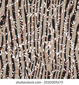 Abstract Mix Tropical Leaf, Leopard and Zebra Stripes Seamless Pattern. Vector Geometric Exotic Print