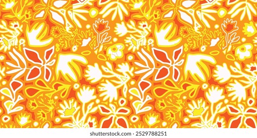 Abstract Mix Tropical Leaf, Leopard and Zebra Stripes Seamless Pattern. Vector Geometric Exotic Print summer color yellow orange white 