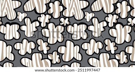 Abstract Mix Tropical Leaf, Leopard textur and Zebra Stripes Seamless Pattern. Vector Geometric Exotic Print