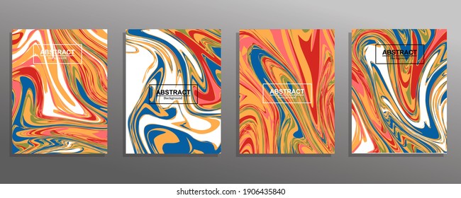 Abstract mixture of acrylic paints.  fluid art vector texture collection. Liquid marble texture. Trend color 2021. Mixed color iced mango, siesta, fied maple, papper stem and nobility.