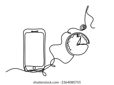 Abstract mobile and clock as line drawing on white background. Vector