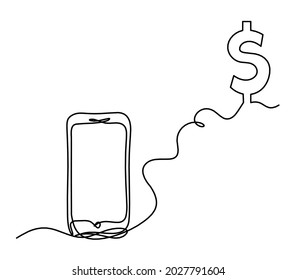 Abstract mobile with dollar as line drawing on white background