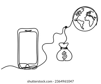 Abstract mobile and dollar as line drawing on white background. Vector