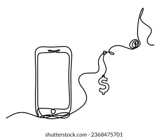 Abstract mobile and dollar as line drawing on white background. Vector