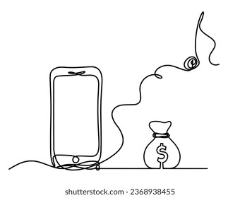 Abstract mobile and dollar as line drawing on white background. Vector