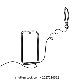 Abstract mobile with exclamation mark as line drawing on white background. Vector