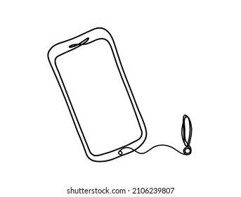 Abstraktes Handy mit Ausrufezeichen als Linienzeichnung auf weißem Hintergrund. Vektorgrafik