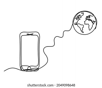 Abstract mobile and globe as line drawing on white background. Vector