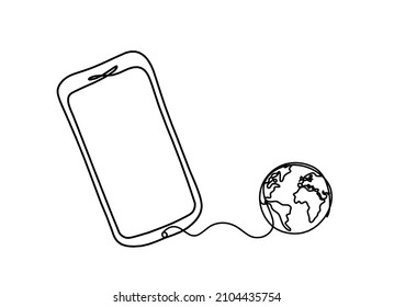 Abstract mobile with globe as line drawing on white background. Vector