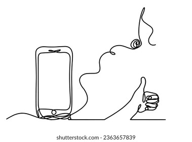 Abstract mobile and hand as line drawing on white background. Vector