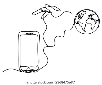Abstraktes Handy und handgezeichnet auf weißem Hintergrund. Vektorgrafik
