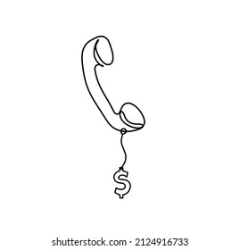 Abstract mobile handset with dollar as line drawing on white background. Vector