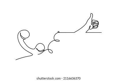 Abstract mobile handset with hand as line drawing on white background. Vector