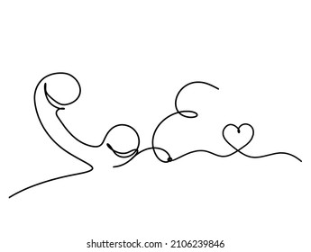 Resumen de un teléfono móvil con el corazón como dibujo de línea sobre fondo blanco. Vector