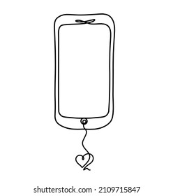 Abstract mobile handset with heart as line drawing on white background. Vector