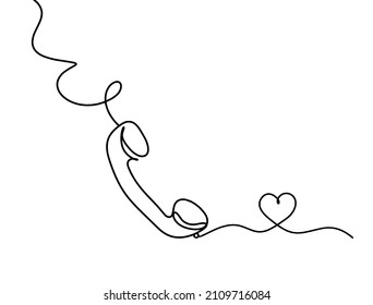 Abstract mobile handset with heart as line drawing on white background. Vector