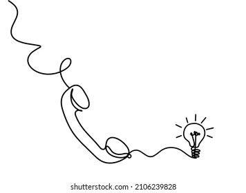Abstract mobile handset with lightbulb as line drawing on white background. Vector