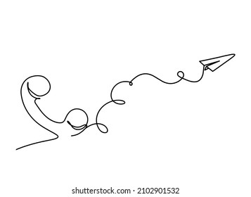 Abstract mobile handset with paper plane as line drawing on white background. Vector