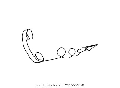 Abstract mobile handset with paper plane as line drawing on white background. Vector