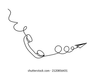 Abstract mobile handset with paper plane as line drawing on white background. Vector