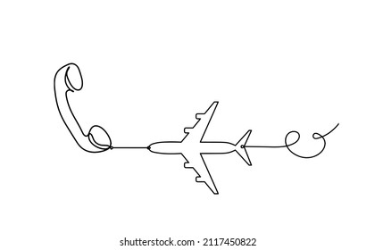 Abstract mobile handset with plane as line drawing on white background. Vector