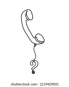 Abstract mobile handset with question mark as line drawing on white background. Vector