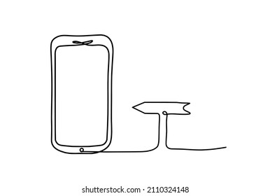 Abstraktes Handy mit Richtungszeichen als Linienzeichnung auf weißem Hintergrund. Vektorgrafik