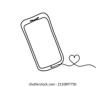 Abstraktes Handy mit Herz als Linie auf weißem Hintergrund. Vektorgrafik