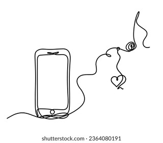 Abstract mobile and heart as line drawing on white background. Vector