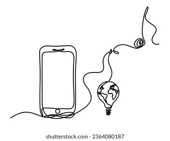 Abstract mobile and light bulb as line drawing on white background. Vector