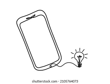 Abstract mobile with lightbulb as line drawing on white background. Vector