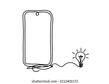 Abstracta móvil con bombilla de luz como dibujo de línea sobre fondo blanco. Vector