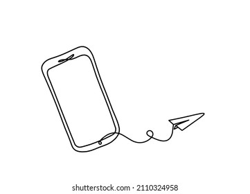 Abstract mobile  with paper plane as line drawing on white background. Vector