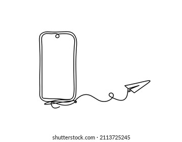 Abstract mobile with paper plane as line drawing on white background. Vector