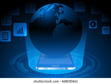 Abstract mobile phone and application with earth concept design some Elements of this image furnished by NASA