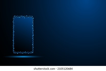 Abstract mobile phone with blank screen. Digital low poly wireframe style design with connection points. vector illustration
