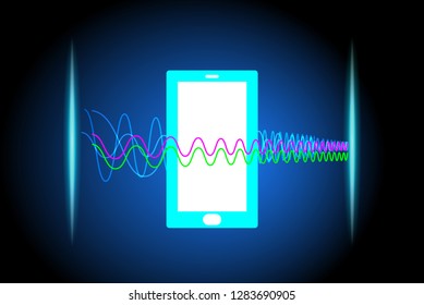 Abstract Mobile phone data transmission on Dark blue background. Futuristic Design